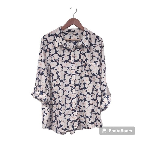 Women's Blue Button Down Floral Top Size XXL - Picture 1 of 4